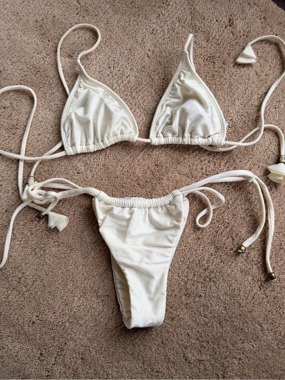 Bulgari Cream Triangle String Bikini Set